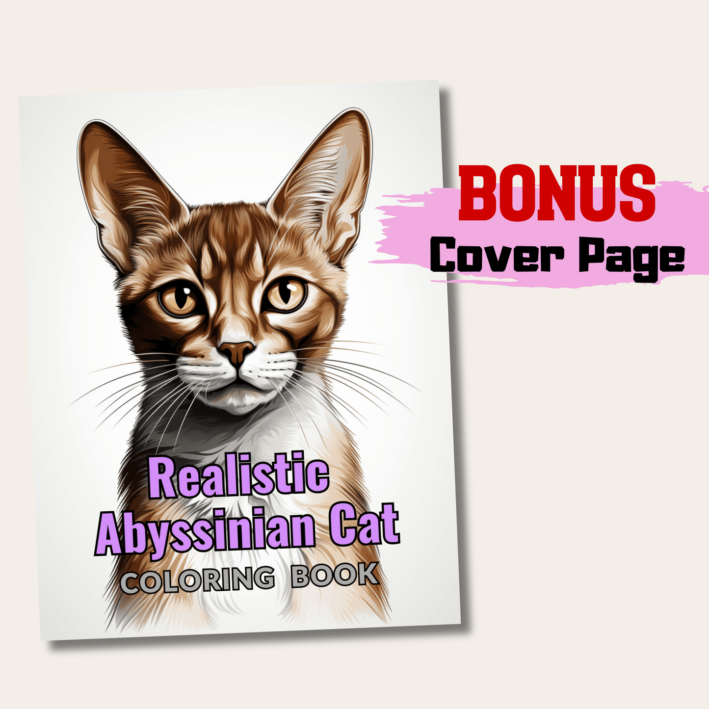 Realistic Abyssinian Cat Coloring Book, 20 Abyssinian Cat Grayscale Coloring Pages