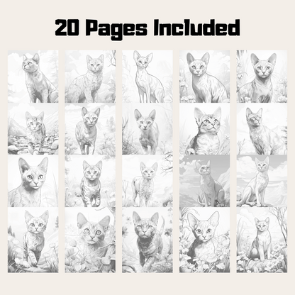Realistic Abyssinian Cat Coloring Book, 20 Abyssinian Cat Grayscale Coloring Pages