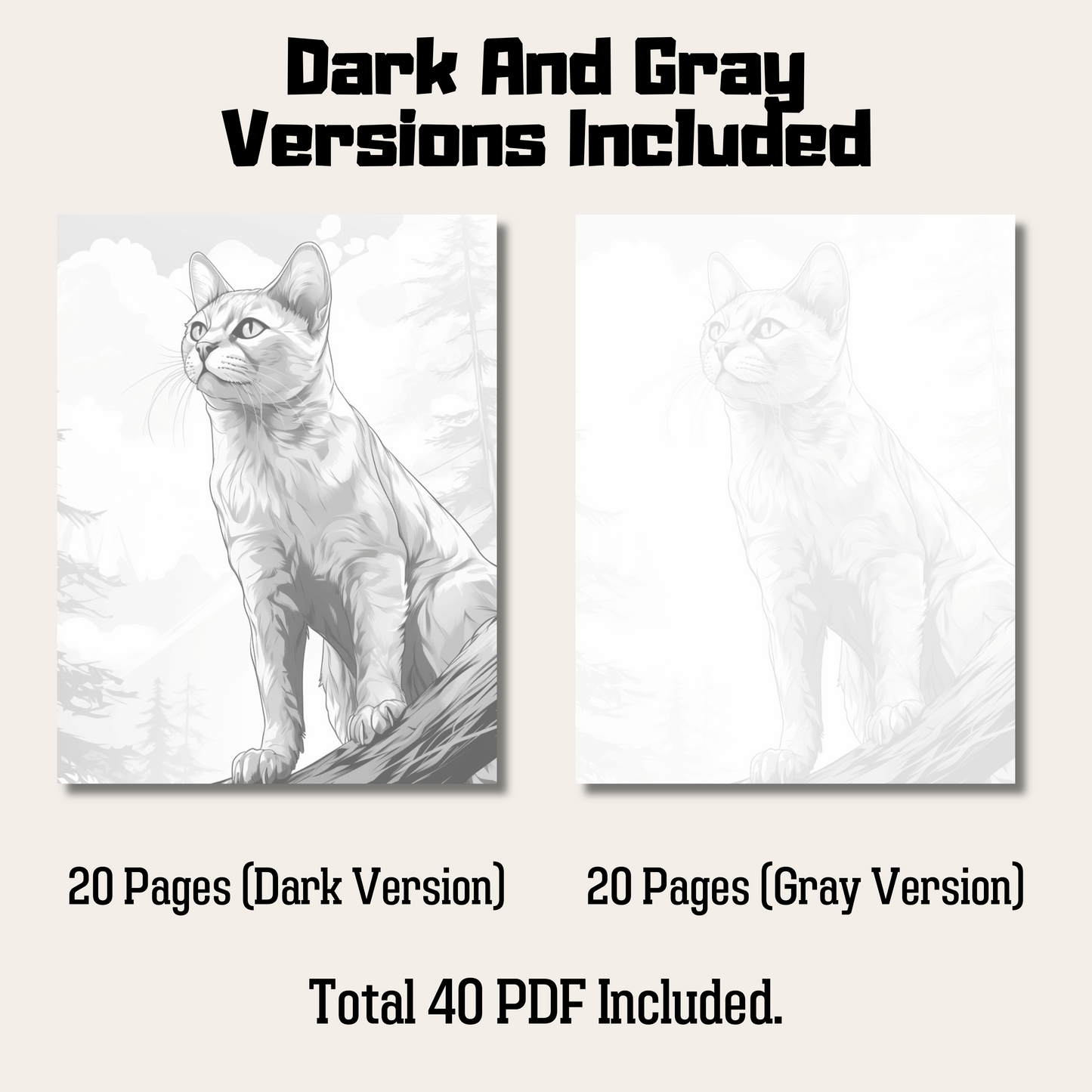 Realistic Abyssinian Cat Coloring Book, 20 Abyssinian Cat Grayscale Coloring Pages