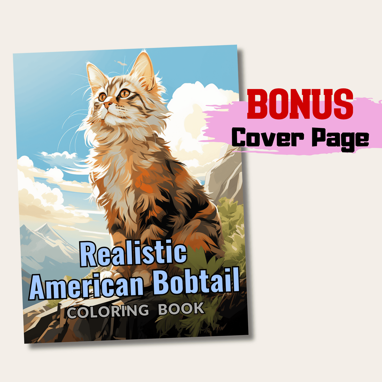 Realistic American Bobtail Coloring Book, 20 American Bobtail Grayscale Coloring Pages
