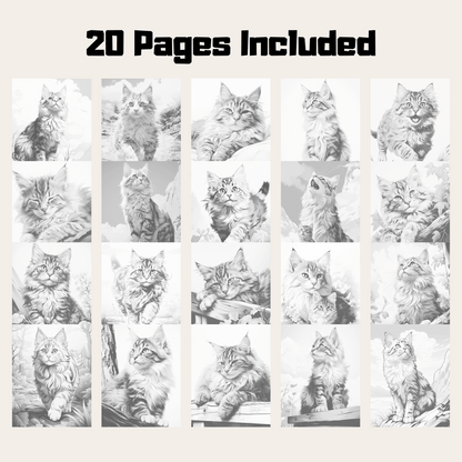 Realistic American Bobtail Coloring Book, 20 American Bobtail Grayscale Coloring Pages