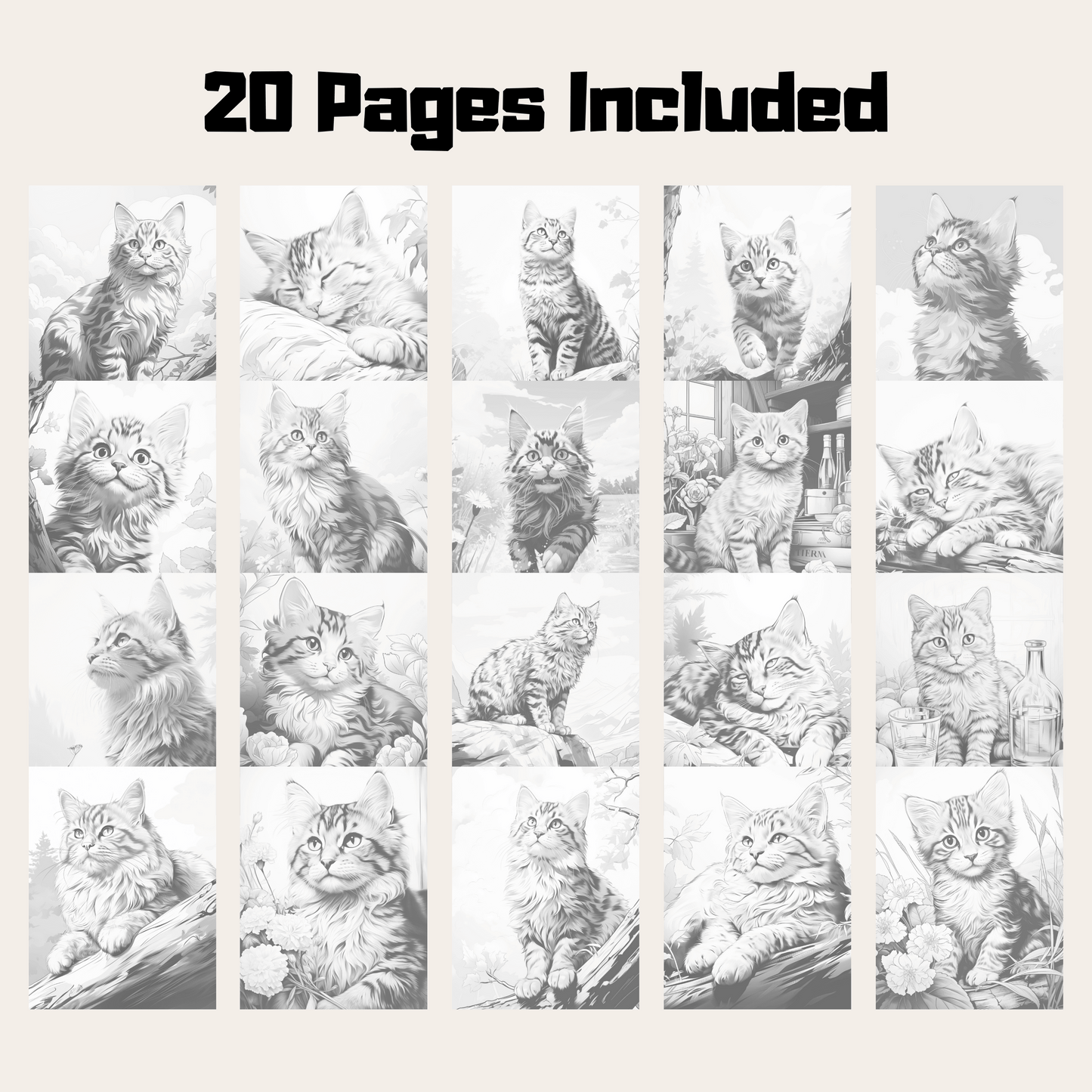 Realistic American Wirehair Coloring Book, 20 American Wirehair Grayscale Coloring Pages