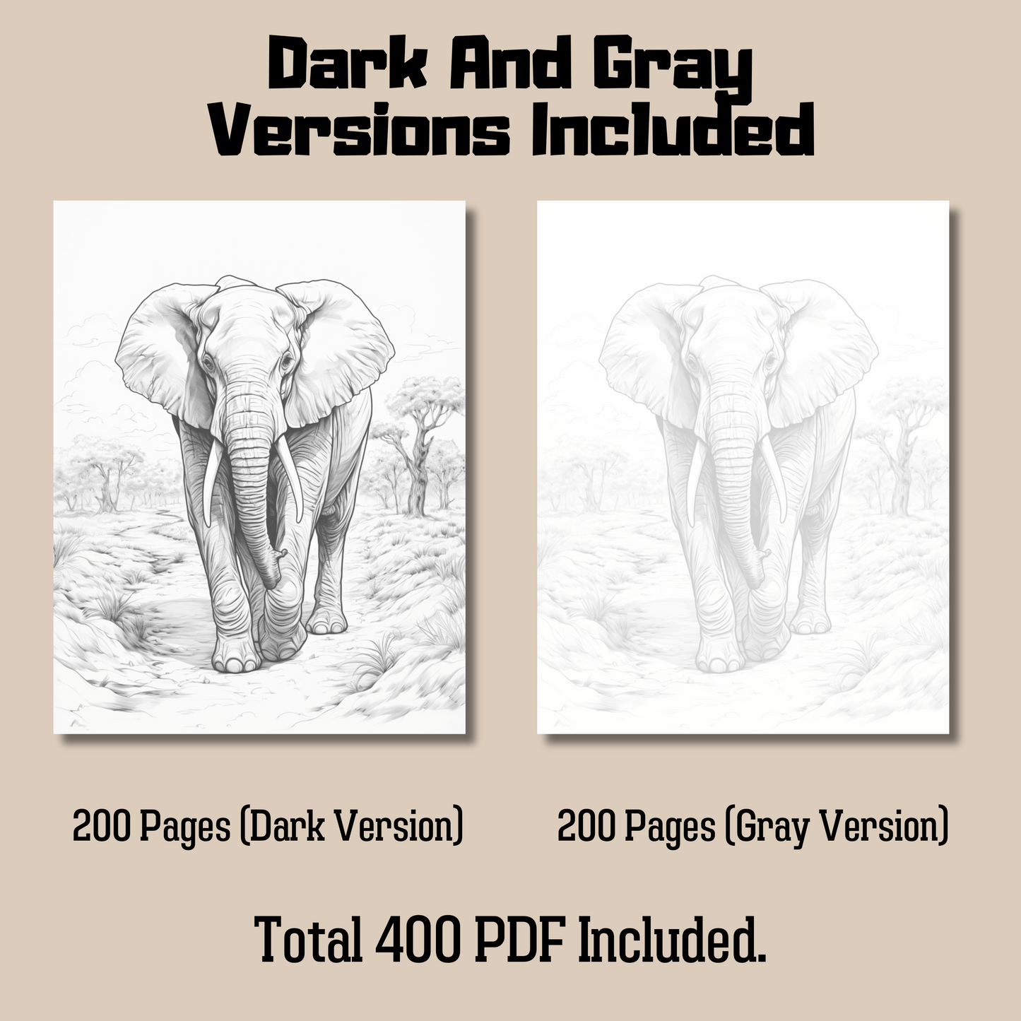 Realistic Animals Coloring Book Bundle 1: Animal Dark And Gray Versions Demo