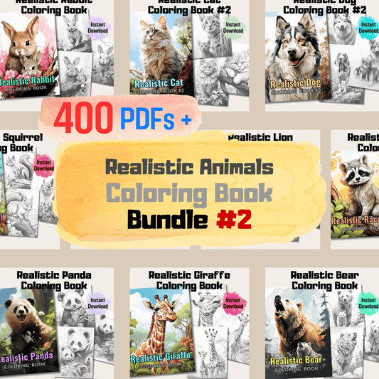 Realistic Animals Coloring Book Bundle 2: Animals