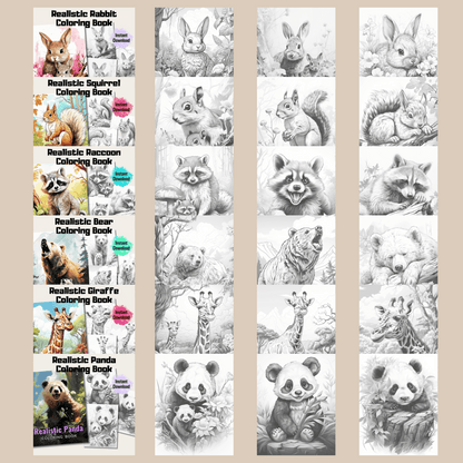 Realistic Animals Coloring Book Bundle 2: Animals 200 Pages Included