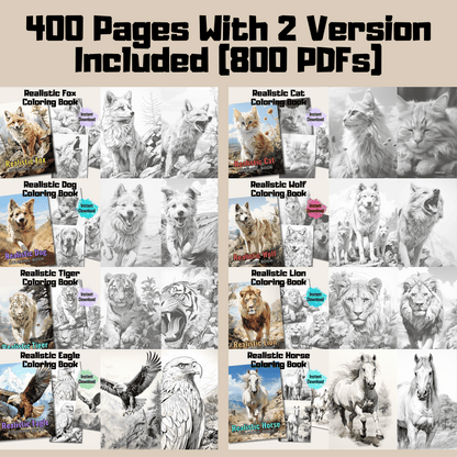 Realistic Animals Coloring Book Mega Bundle: Animals 400 Pages Included