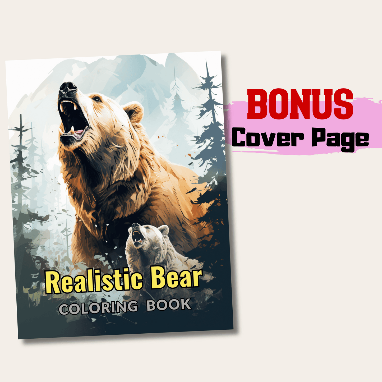 Realistic Bear Coloring Book 1: Bear Cover Page
