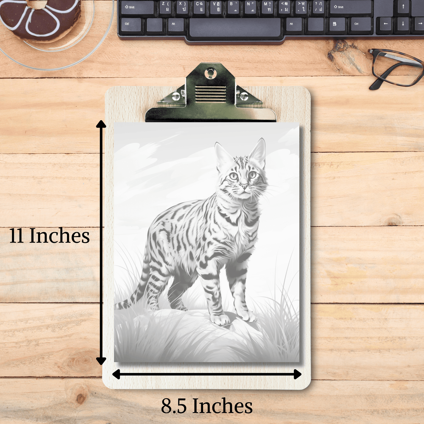 Realistic Bengal Cat Coloring Book, 20 Bengal Cat Grayscale Coloring Pages