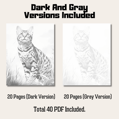 Realistic Bengal Cat Coloring Book, 20 Bengal Cat Grayscale Coloring Pages