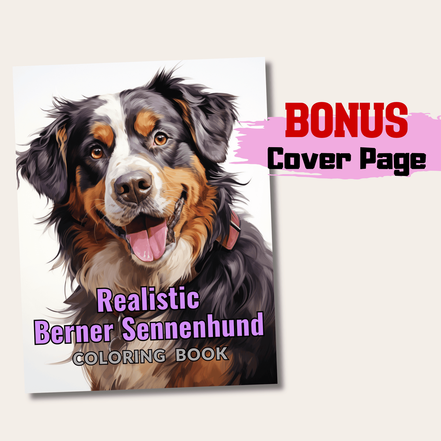 Realistic Berner Sennenhund Coloring Book, 20 Bernese Mountain Dog Grayscale Coloring Pages