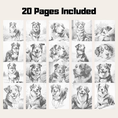 Realistic Berner Sennenhund Coloring Book, 20 Bernese Mountain Dog Grayscale Coloring Pages