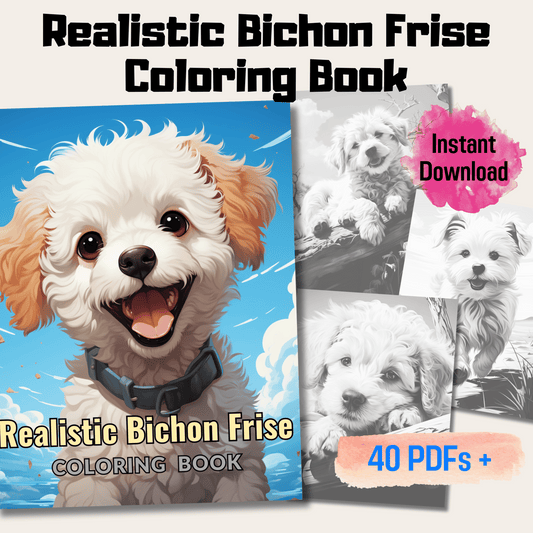 Realistic Bichon Frise Coloring Book, 20 Detail Grayscale Adult and Kids Dog Coloring Page