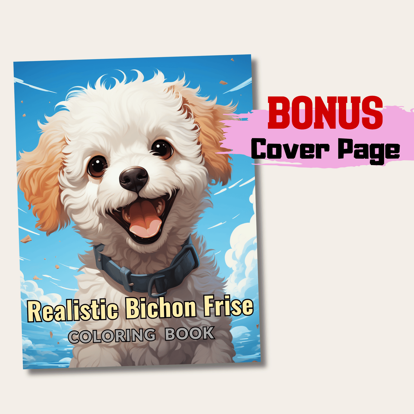 Realistic Bichon Frise Coloring Book, 20 Detail Grayscale Adult and Kids Dog Coloring Page