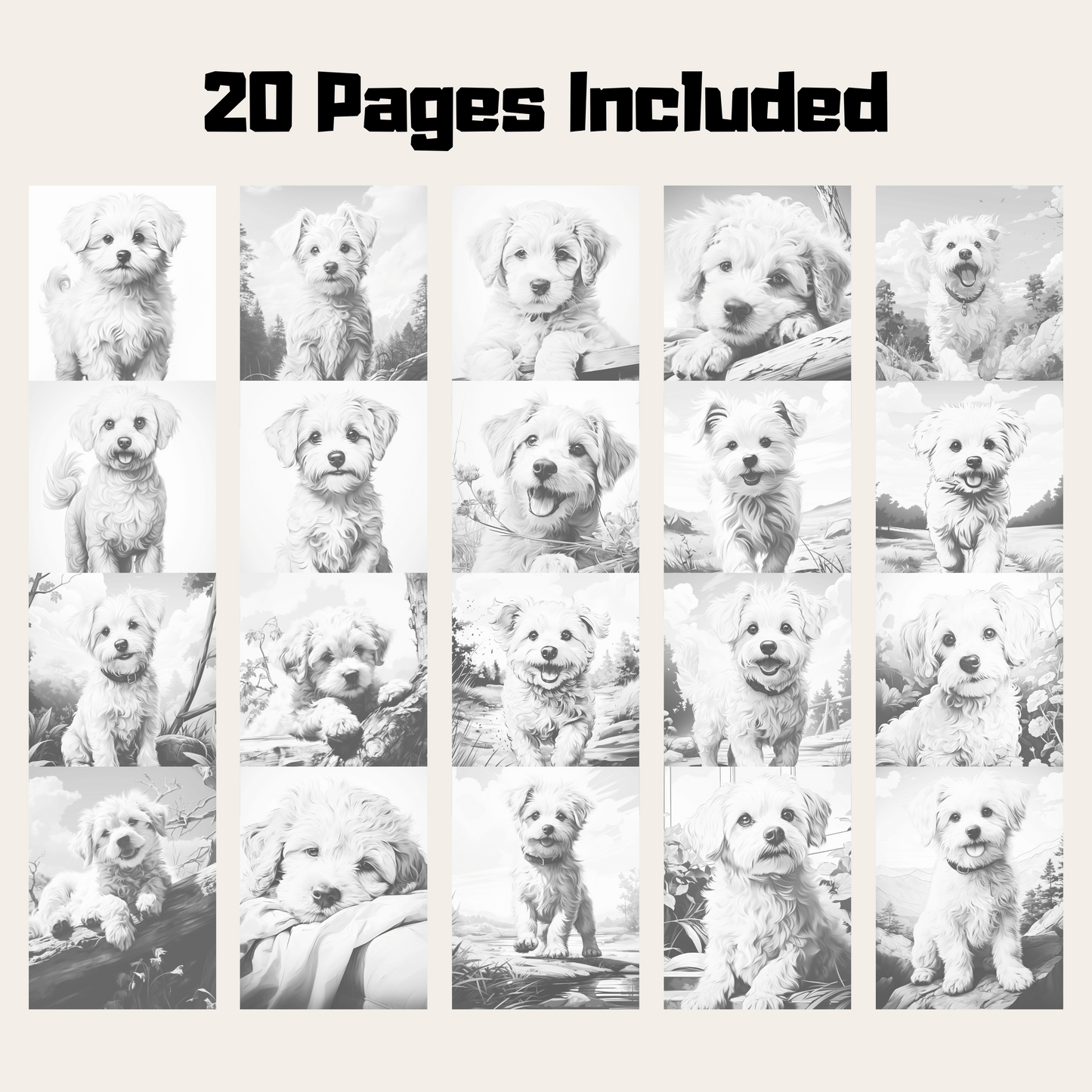 Realistic Bichon Frise Coloring Book, 20 Detail Grayscale Adult and Kids Dog Coloring Page
