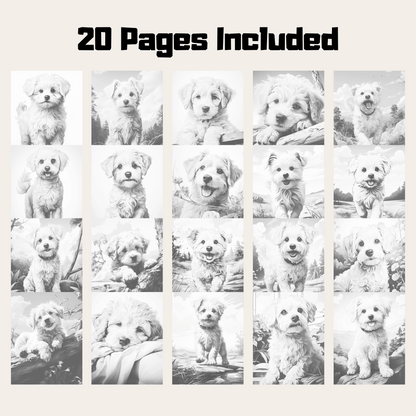 Realistic Bichon Frise Coloring Book, 20 Detail Grayscale Adult and Kids Dog Coloring Page