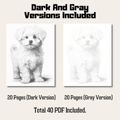 Realistic Bichon Frise Coloring Book, 20 Detail Grayscale Adult and Kids Dog Coloring Page