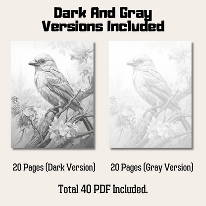 Realistic Bird Coloring Book 1: Bird Dark And Gray Versions Demo
