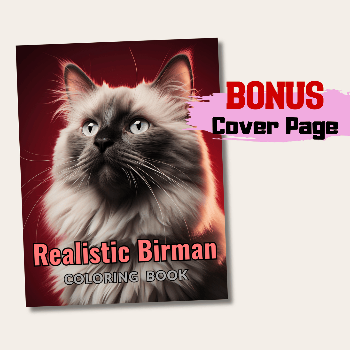 Realistic Birman Coloring Book, 20 Birman Grayscale Coloring Pages