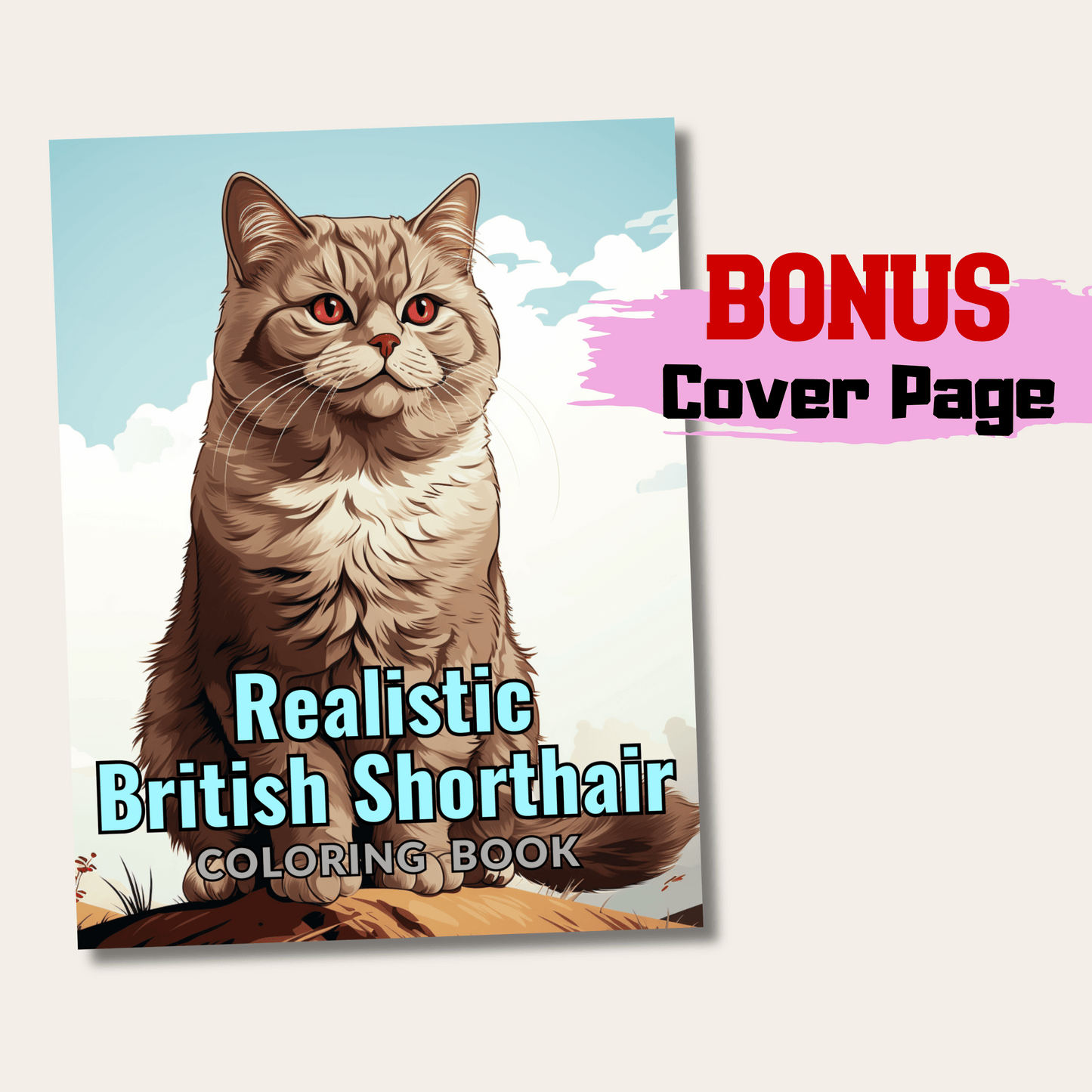 Realistic British Shorthair Coloring Book, 20 British Shorthair Grayscale Coloring Pages