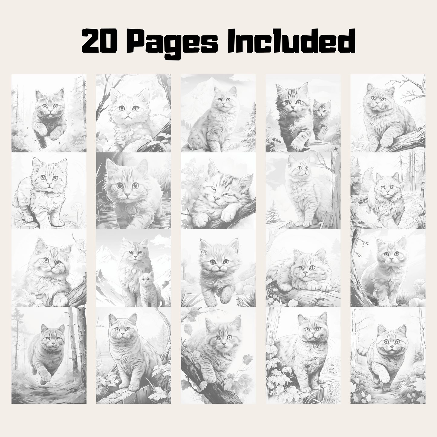 Realistic British Shorthair Coloring Book, 20 British Shorthair Grayscale Coloring Pages