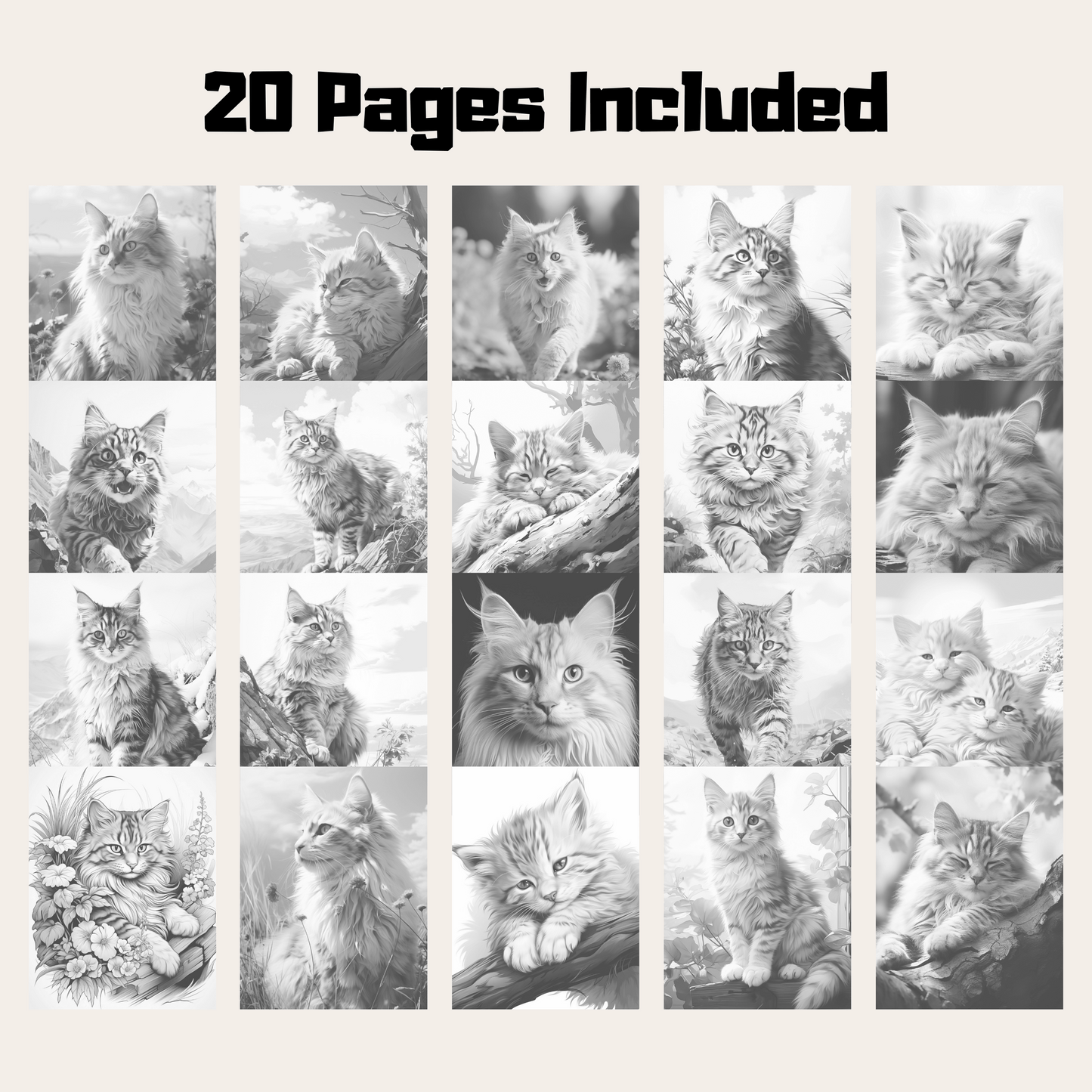 Realistic Cat Coloring Book 1: Cats 20 Pages Included
