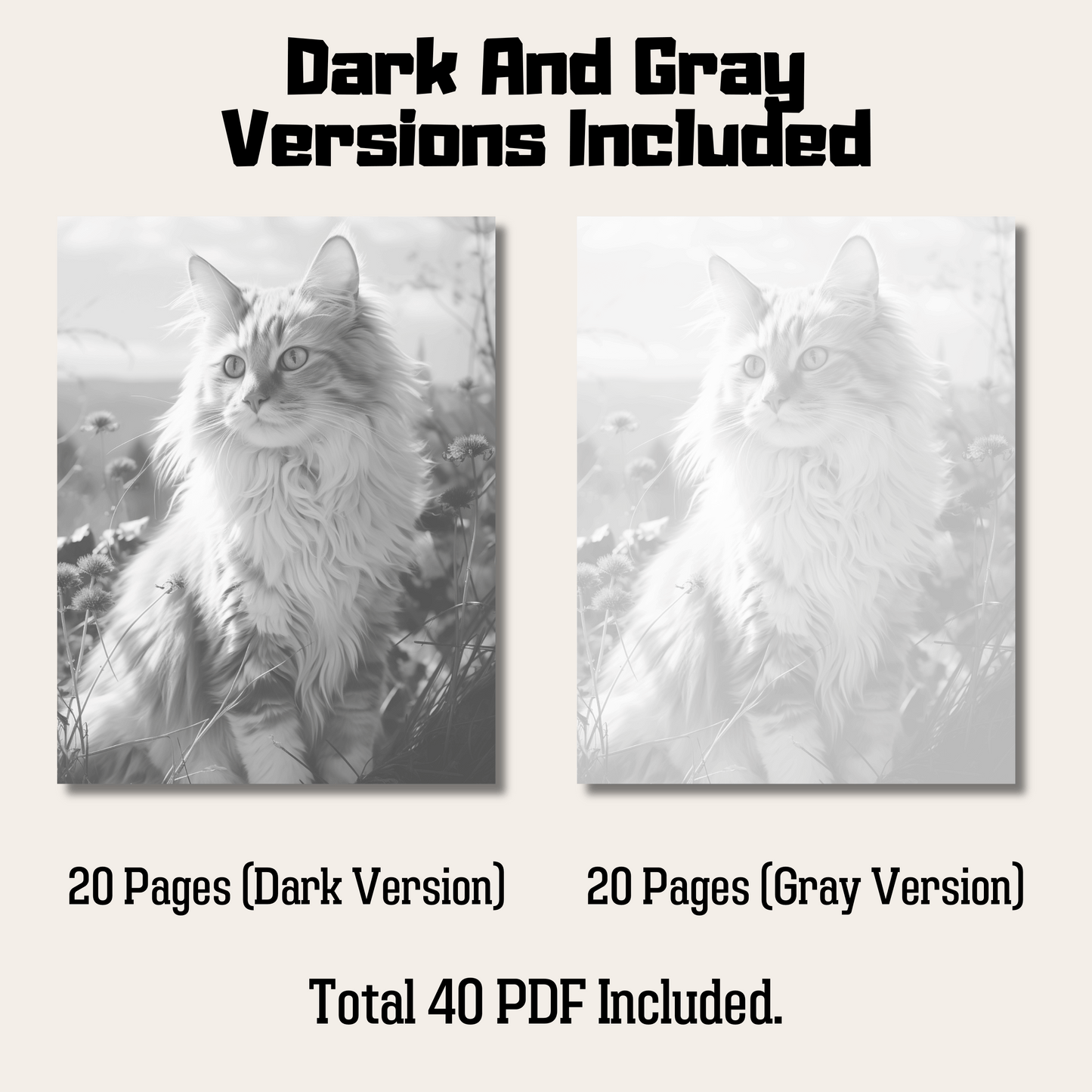 Realistic Cat Coloring Book 1: Cat Dark And Gray Versions Demo