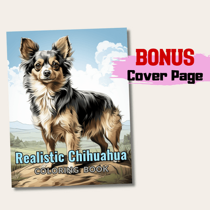 Realistic Chihuahua Coloring Book, 20 Realistic Style Dog Grayscale Coloring Pages