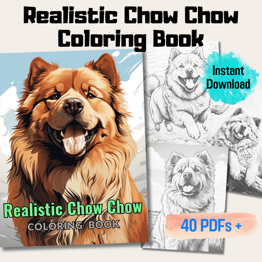 Realistic Chow Chow Coloring Book, Realistic Style Dog Grayscale Coloring Pages for All Ages