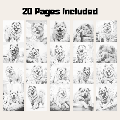 Realistic Chow Chow Coloring Book, Realistic Style Dog Grayscale Coloring Pages for All Ages