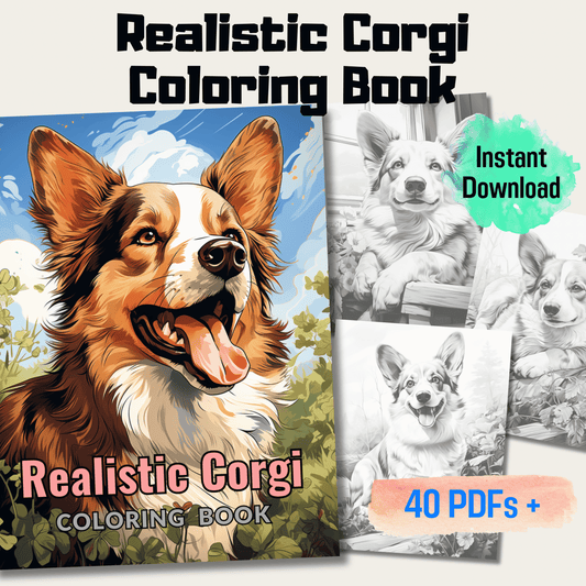 Realistic Corgi Coloring Book, 20 Design Corgi Grayscale Coloring Pages For All Ages