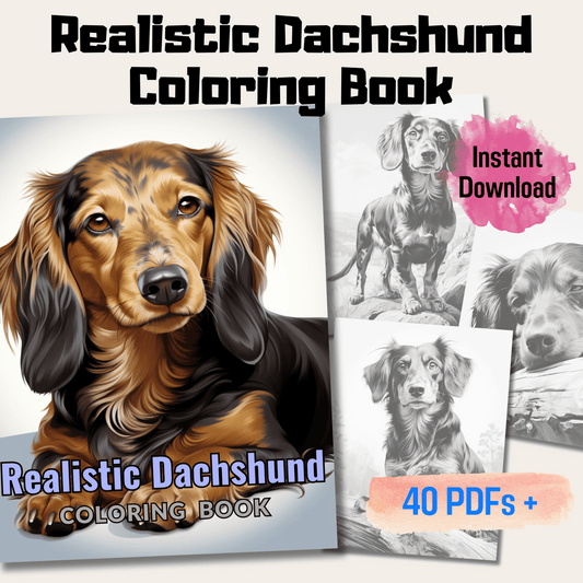 Realistic Dachshund Coloring Book, 20 Dog Grayscale Coloring Pages For All Ages