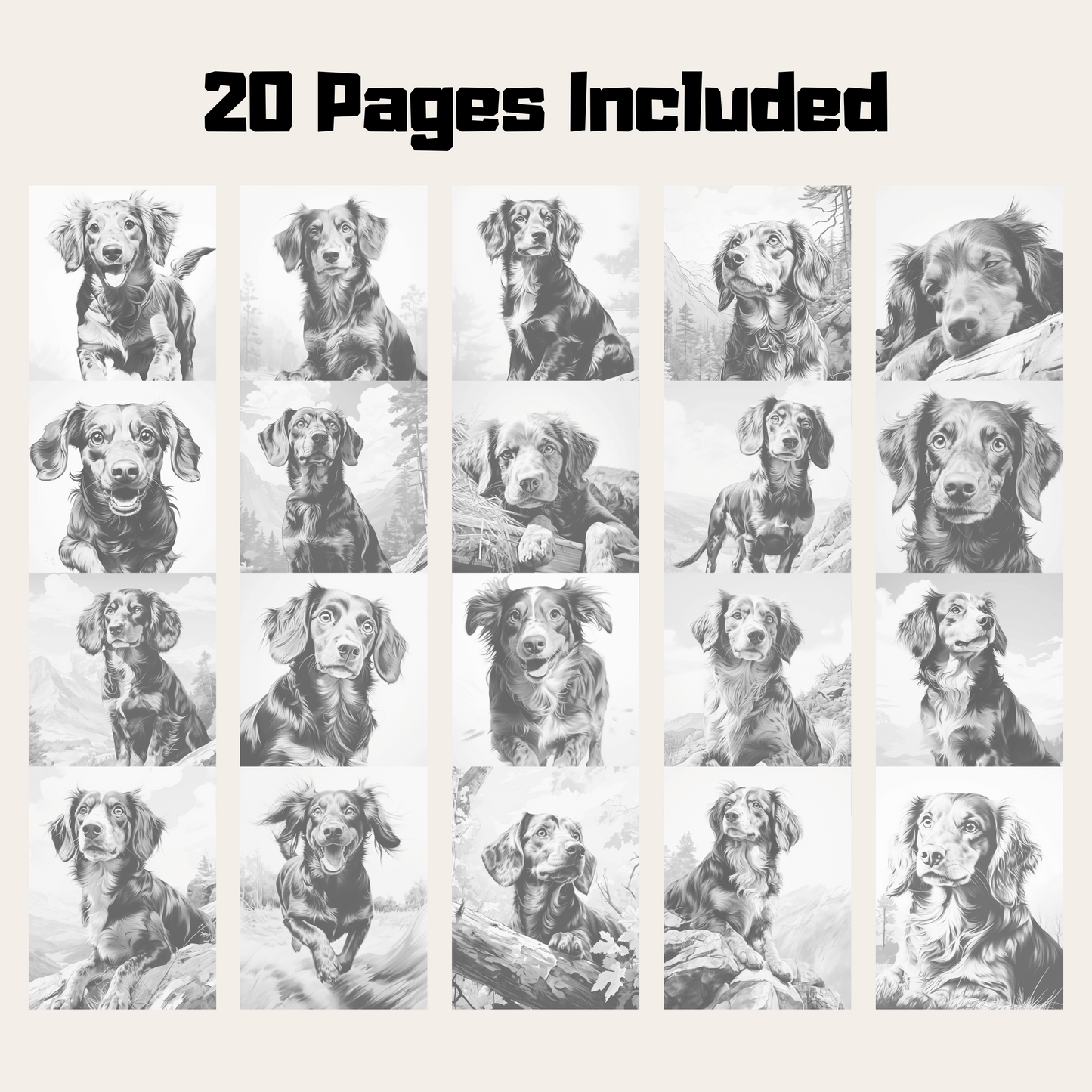 Realistic Dachshund Coloring Book, 20 Dog Grayscale Coloring Pages For All Ages