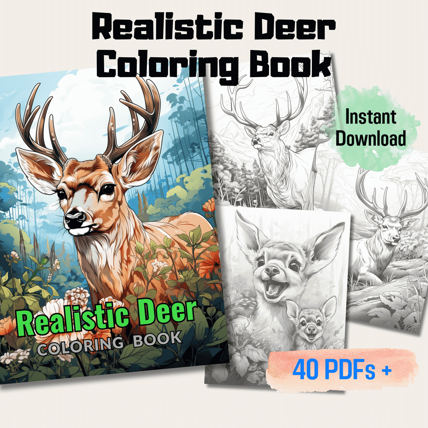 Realistic Deer Coloring Book 1: Deers
