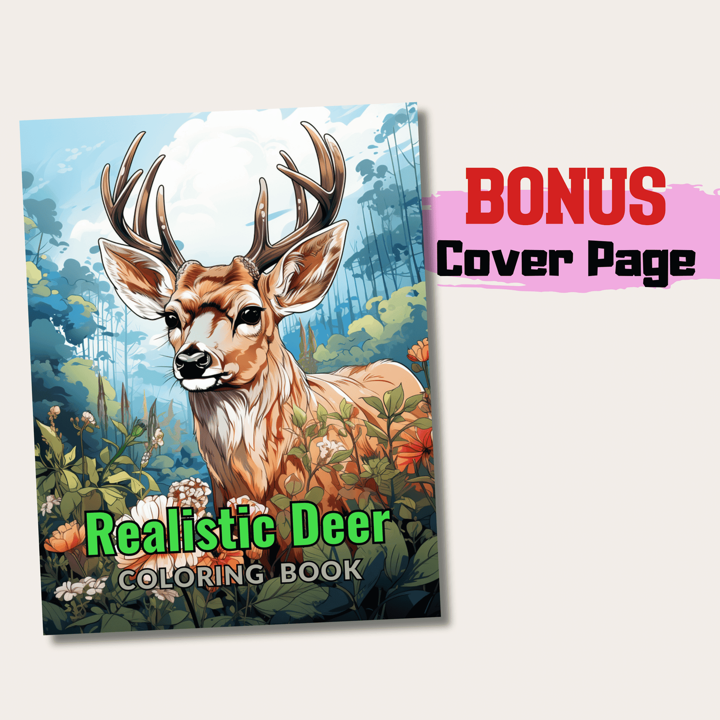 Realistic Deer Coloring Book 1: Deer Cover Page