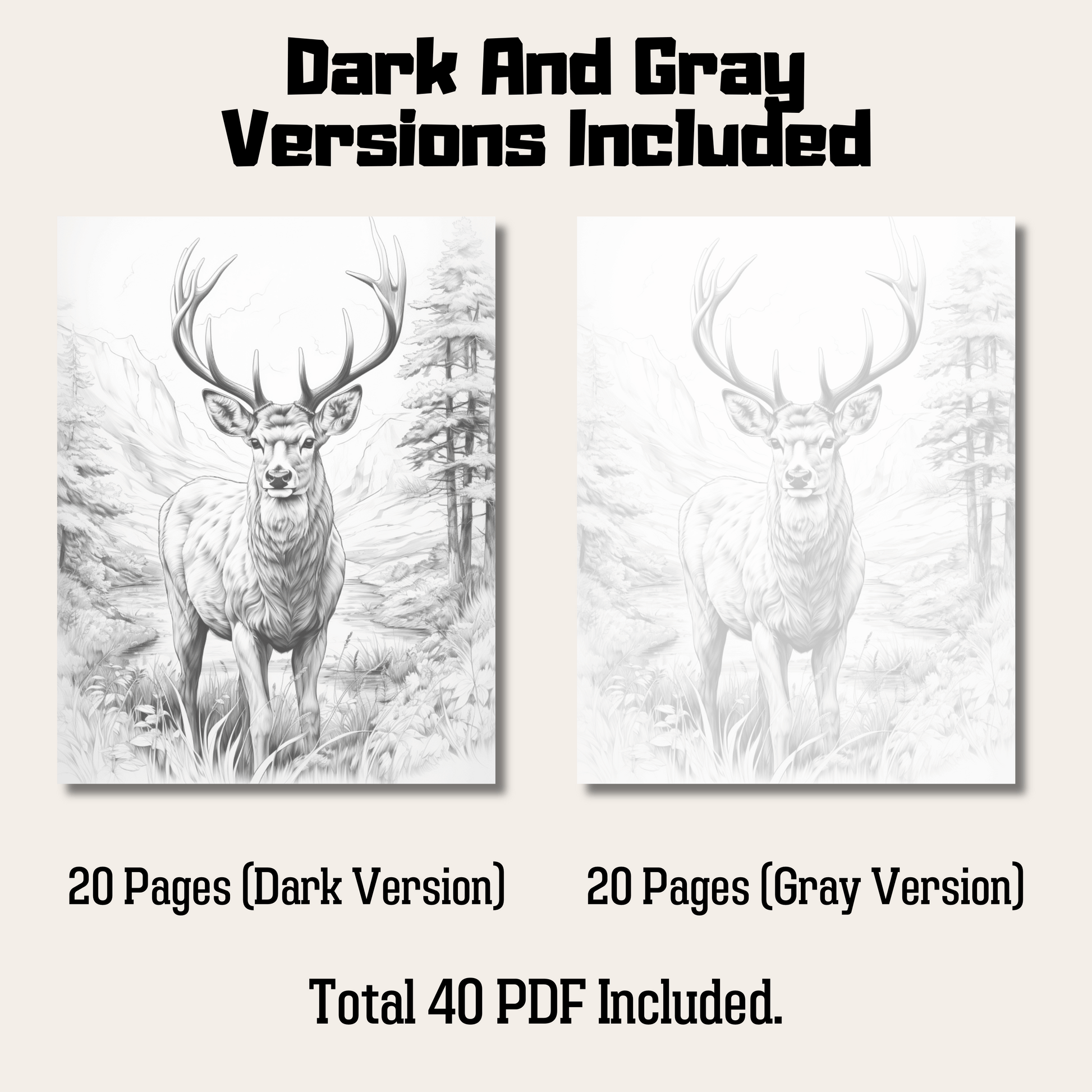 Realistic Deer Coloring Book 1: Deer Dark And Gray Versions Demo