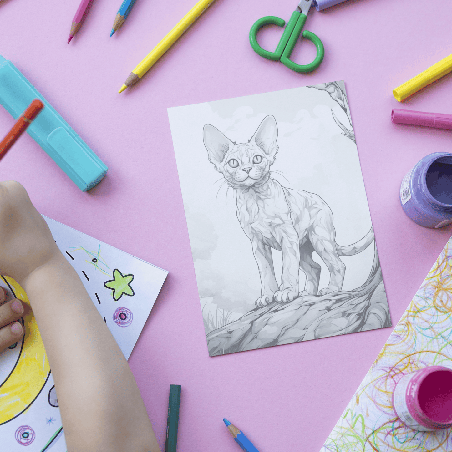 Realistic Devon Rex Coloring Book, 20 Devon Rex Grayscale Coloring Pages
