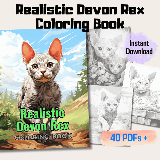 Realistic Devon Rex Coloring Book, 20 Devon Rex Grayscale Coloring Pages