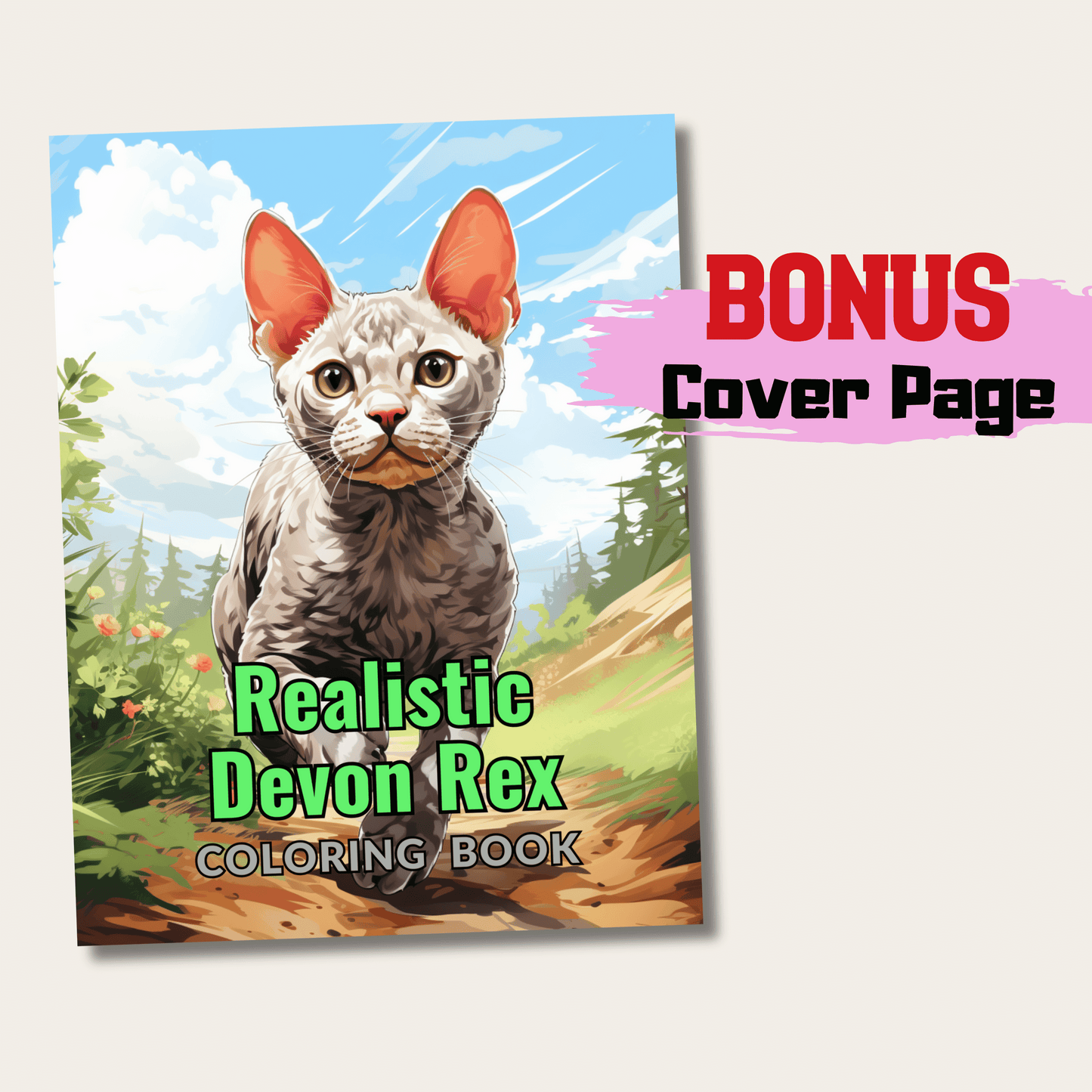 Realistic Devon Rex Coloring Book, 20 Devon Rex Grayscale Coloring Pages