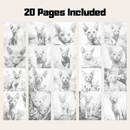 Realistic Devon Rex Coloring Book, 20 Devon Rex Grayscale Coloring Pages