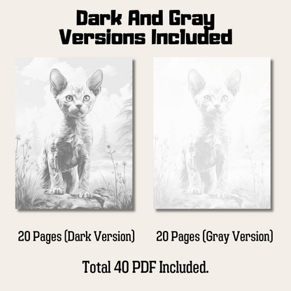 Realistic Devon Rex Coloring Book, 20 Devon Rex Grayscale Coloring Pages