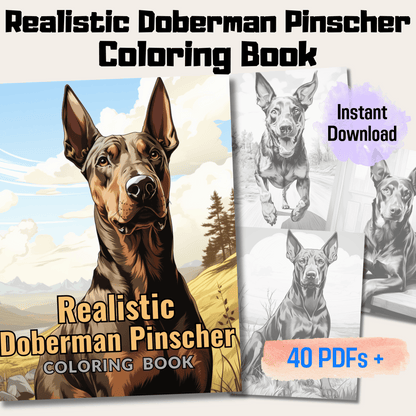 Realistic Doberman Pinscher Coloring Book, 20 Dogs Grayscale Coloring Pages