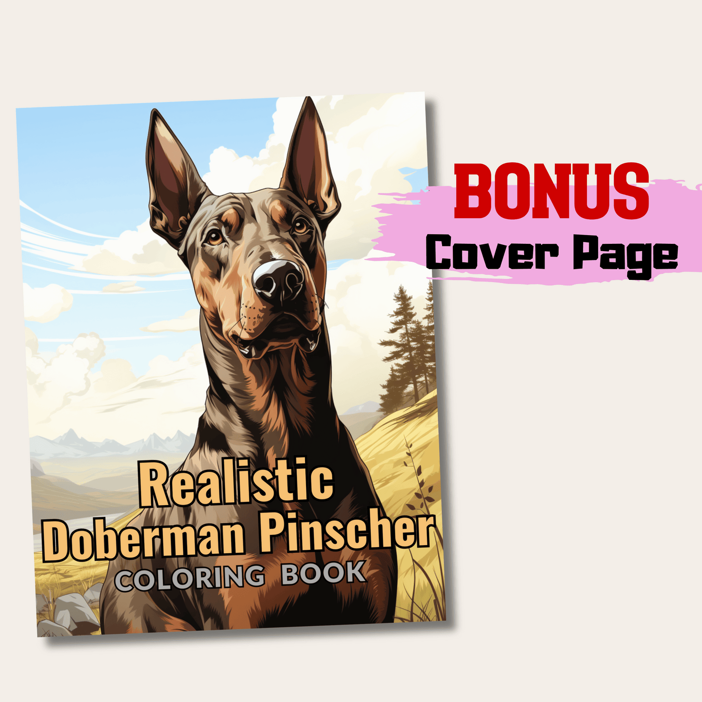 Realistic Doberman Pinscher Coloring Book, 20 Dogs Grayscale Coloring Pages