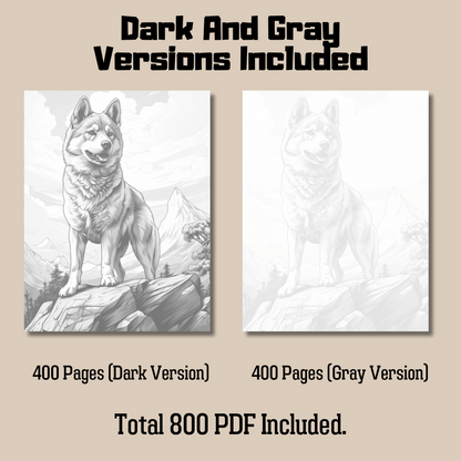 Ultimate Realistic Dogs Grayscale Coloring Book Mega Bundle, 800 Pages Coloring Pages + 20 Cover Pages