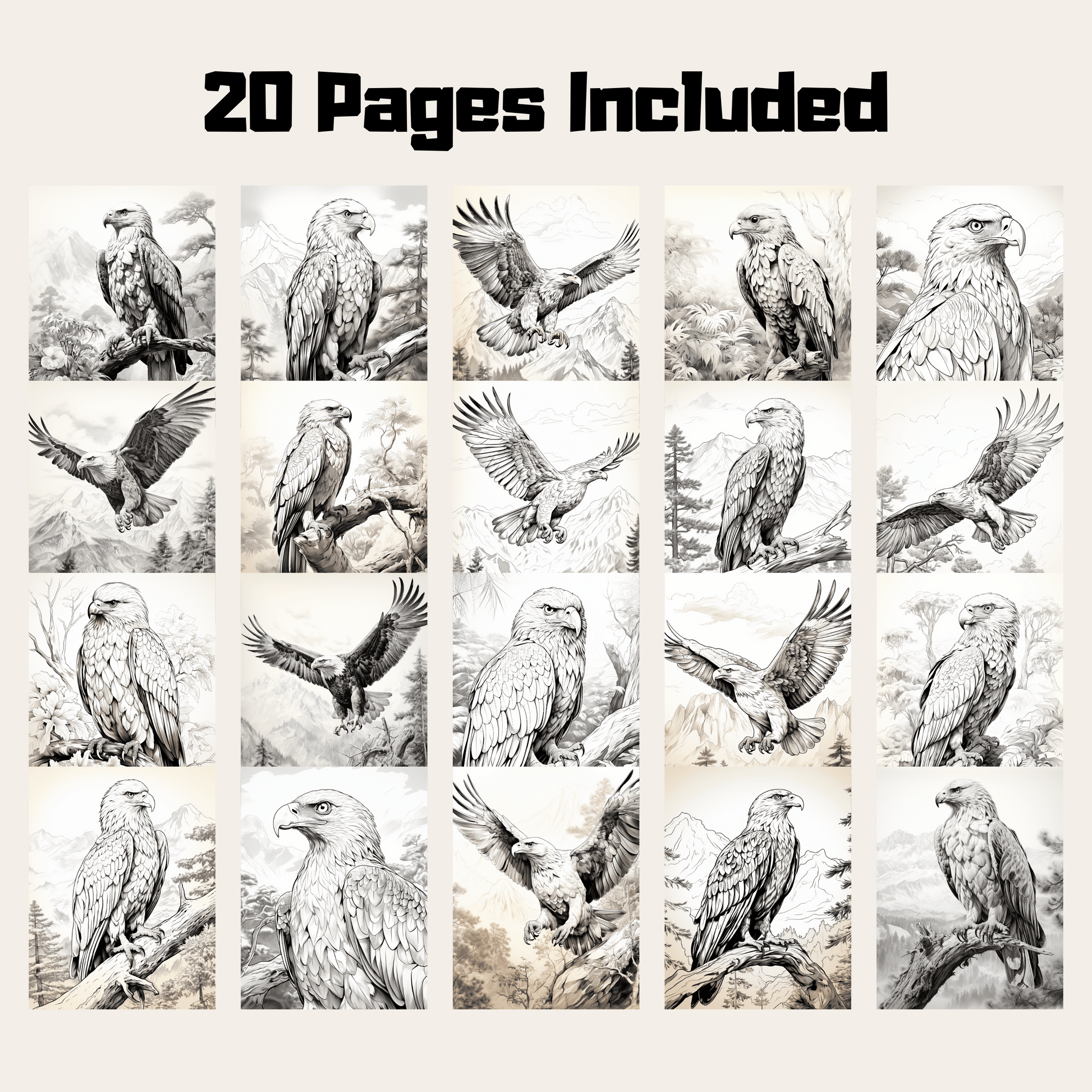 Realistic Eagle Coloring Book 1: Eagles 20 Pages Included