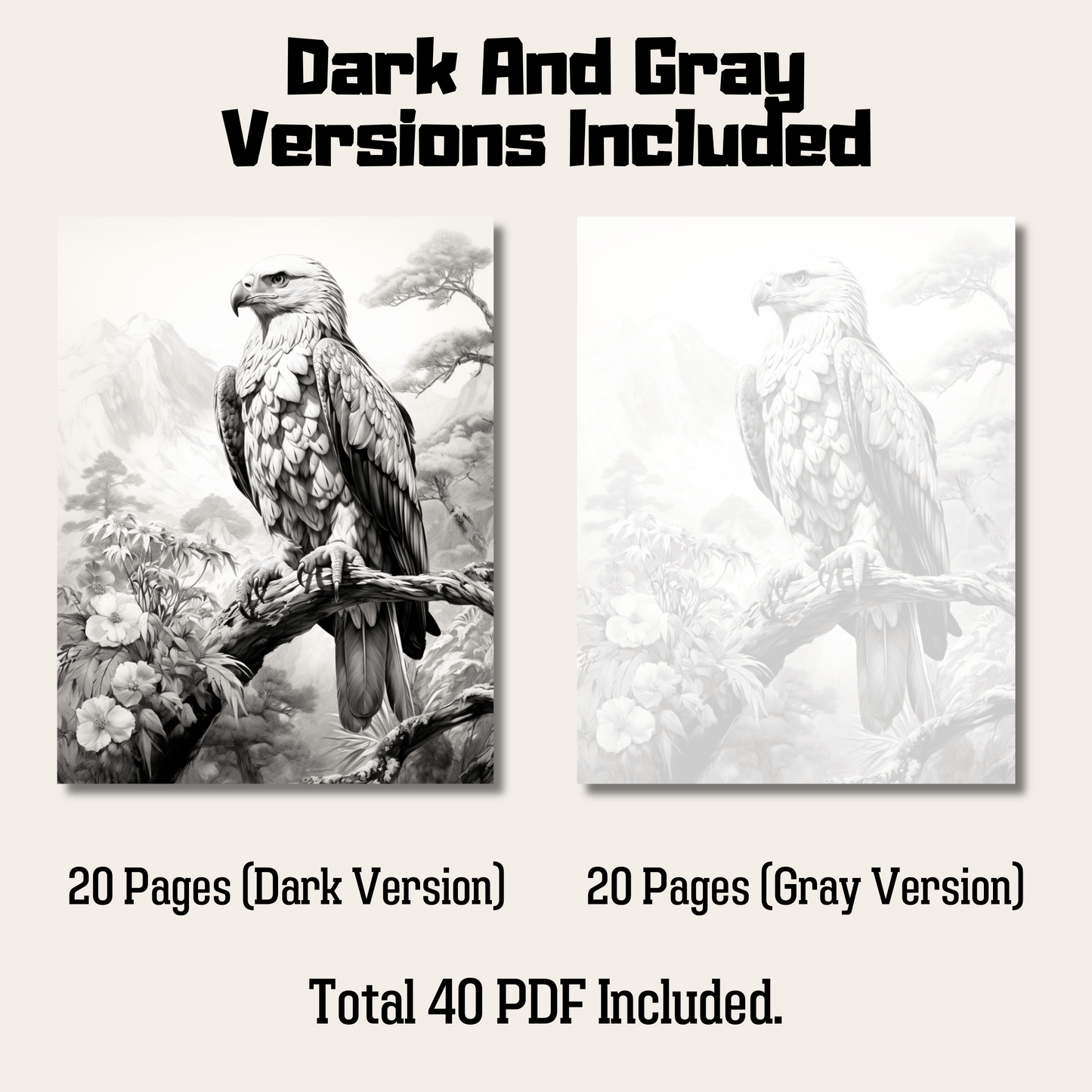 Realistic Eagle Coloring Book 1: Eagle Dark And Gray Versions Demo