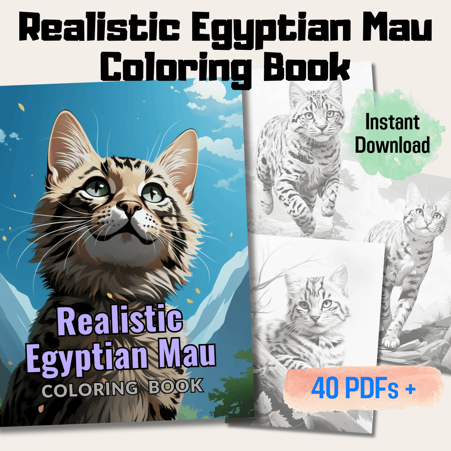 Realistic Egyptian Mau Coloring Book, 20 Egyptian Mau Grayscale Coloring Pages