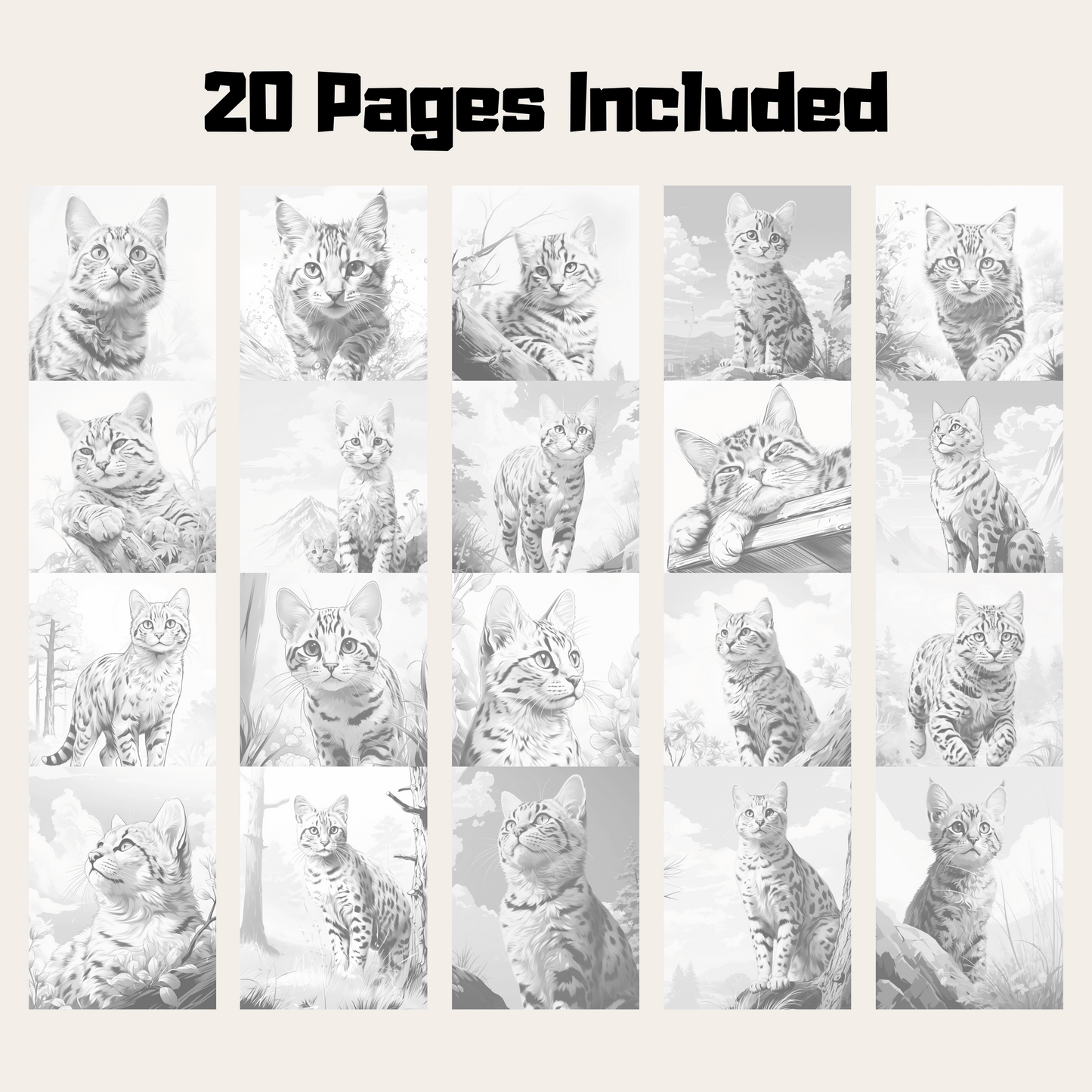 Realistic Egyptian Mau Coloring Book, 20 Egyptian Mau Grayscale Coloring Pages