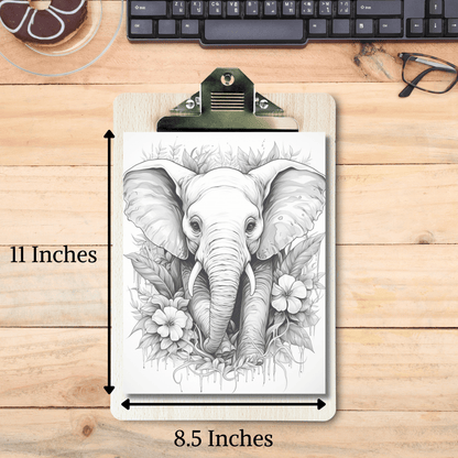 Realistic Elephant Coloring Book 1: Elephant Print Out Size Demo