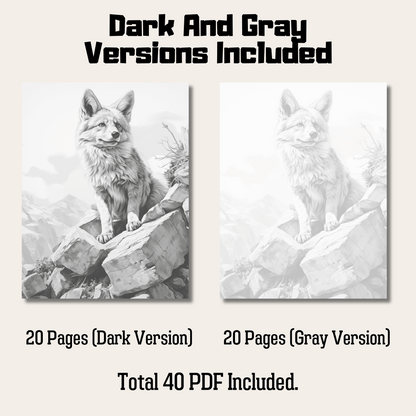 Realistic Fox Coloring Book 1: Fox Dark And Gray Versions Demo