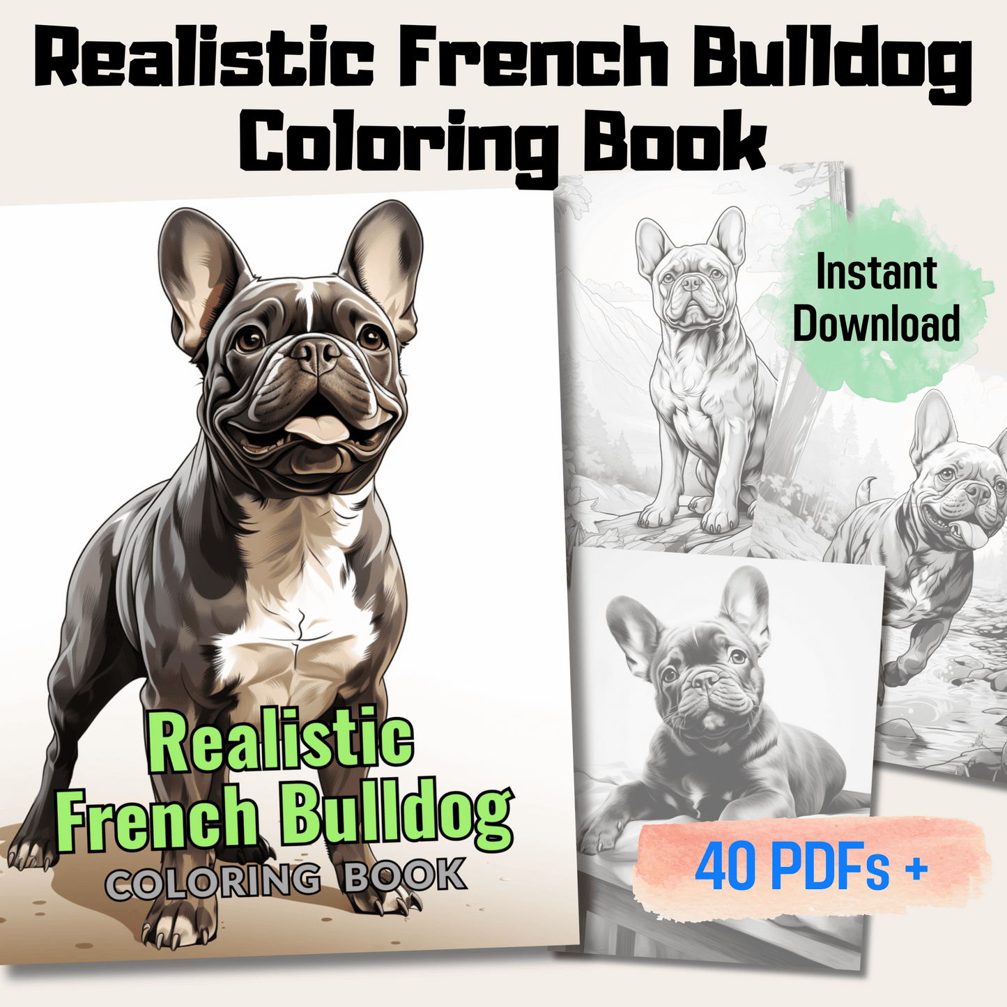 Realistic French Bulldog Coloring Book, Bulldog Grayscale Coloring Pages